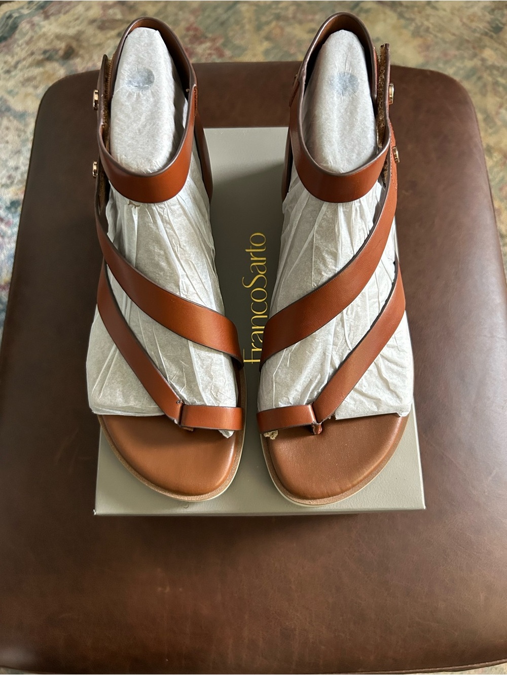 Franco Sarto Tan Strappy Leather Gladiator Sandals